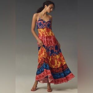 FARM Rio Red and Blue Ruffled Tiered Sundress